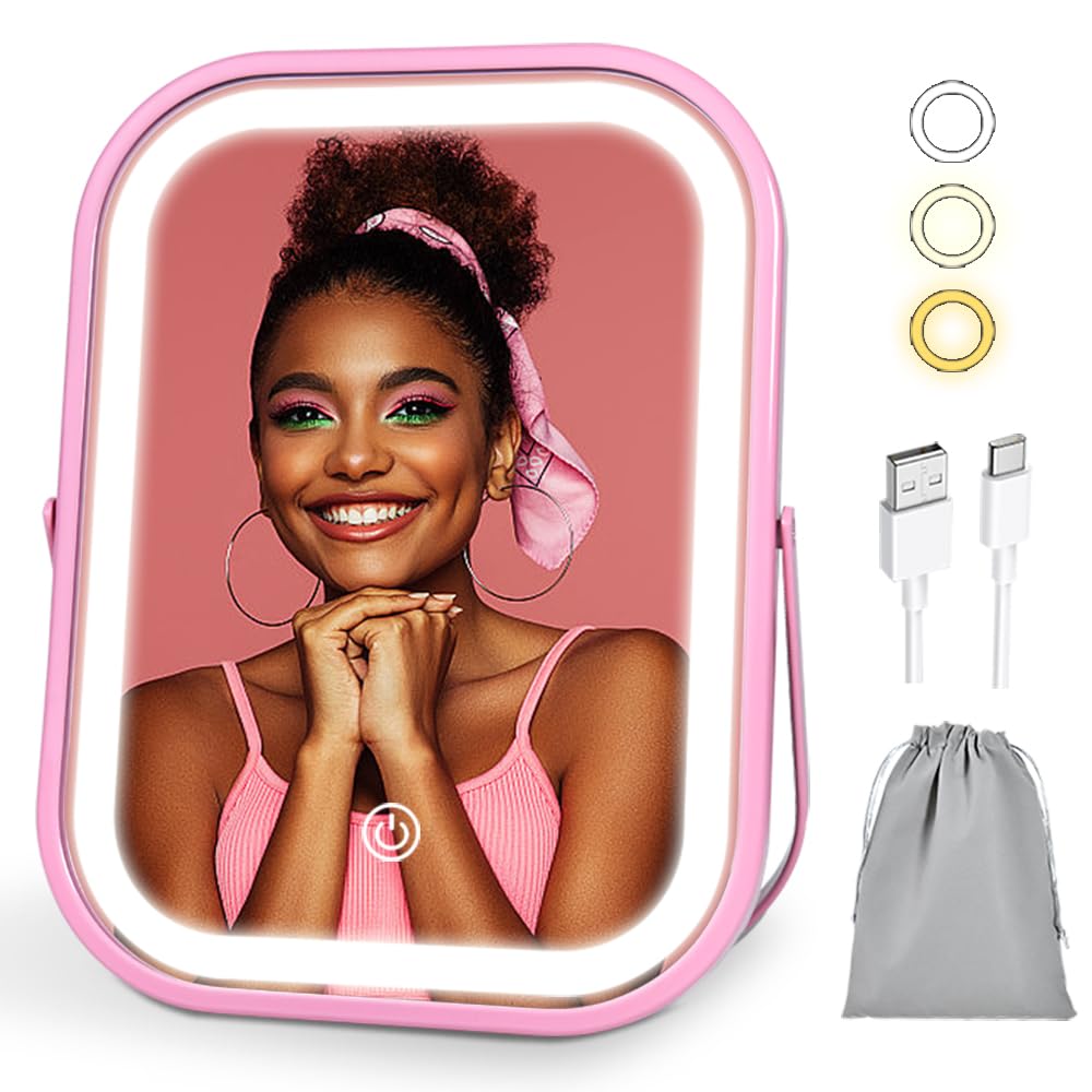 YEKKOPT Lighted Travel Makeup Mirror front view with adjustable brightness