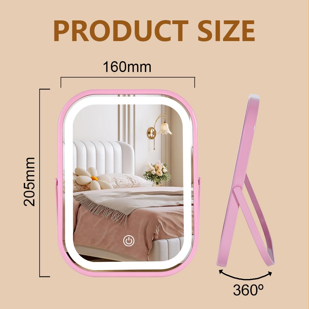 YEKKOPT Lighted Travel Makeup Mirror side view showing sturdy U-shaped stand