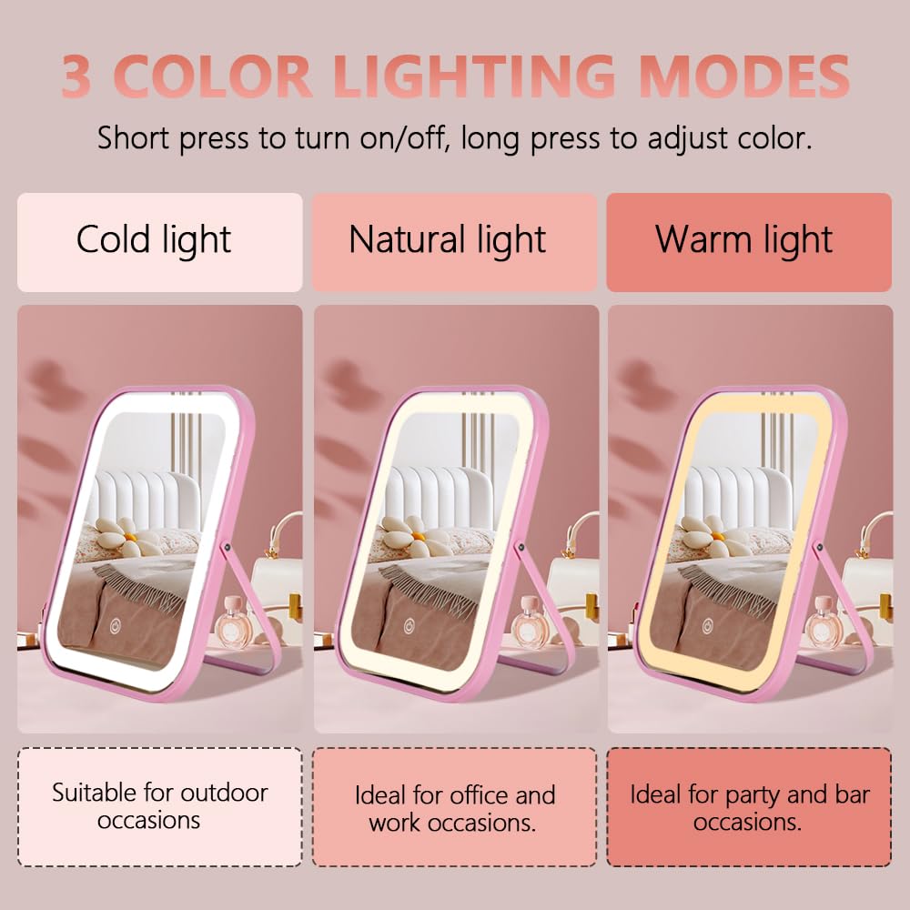 YEKKOPT Pink Makeup Mirror touch control interface