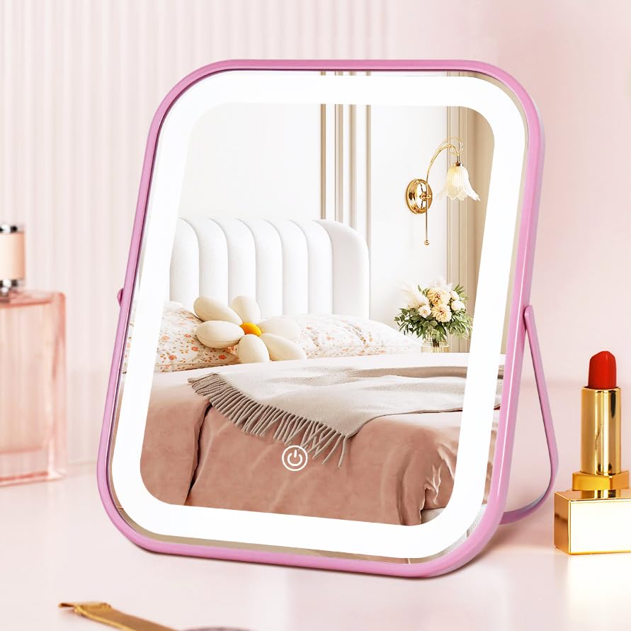 YEKKOPT Pink Rechargeable Makeup Mirror front view