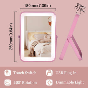 YEKKOPT Pink Rechargeable Vanity Mirror side view showing adjustable brightness