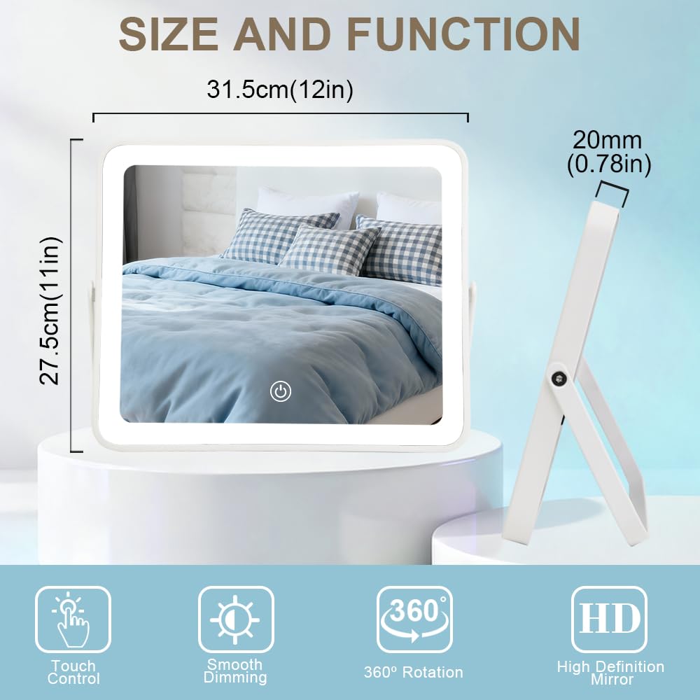 YEKKOPT Portable Desk Vanity Mirror side view showing touch screen