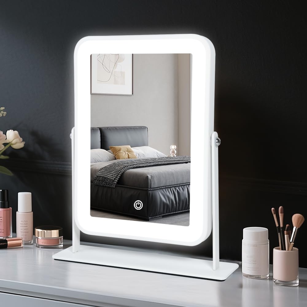 YEKKOPT rechargeable vanity mirror front view with LED lights