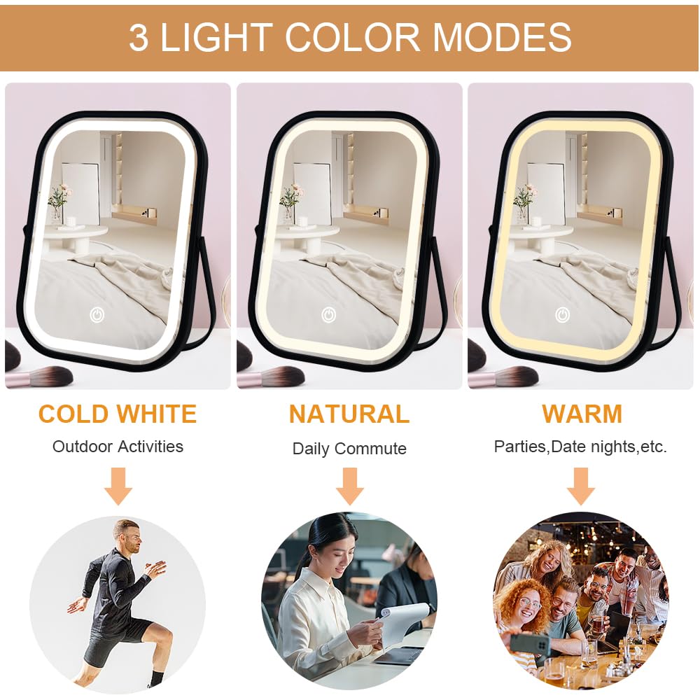 YEKKOPT Travel Mirror showing three light modes
