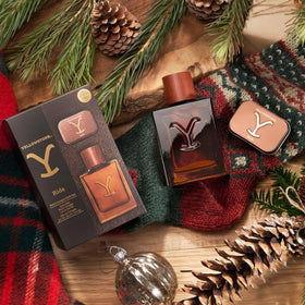 Yellowstone Ride Men's Cologne gift set displayed on wooden surface