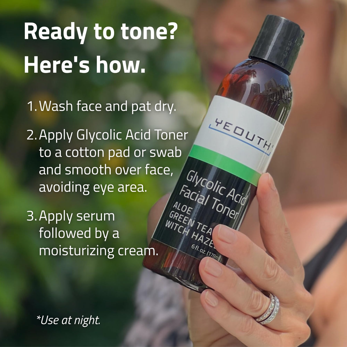 YEOUTH Glycolic Acid Toner 8% with fresh green tea leaves