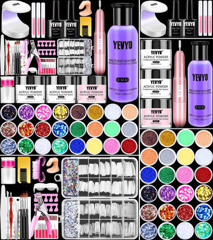 YEVYO Acrylic Nail Kit contents including drill and tools