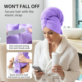 YFONG hair towel wrap being used by a woman after a shower
