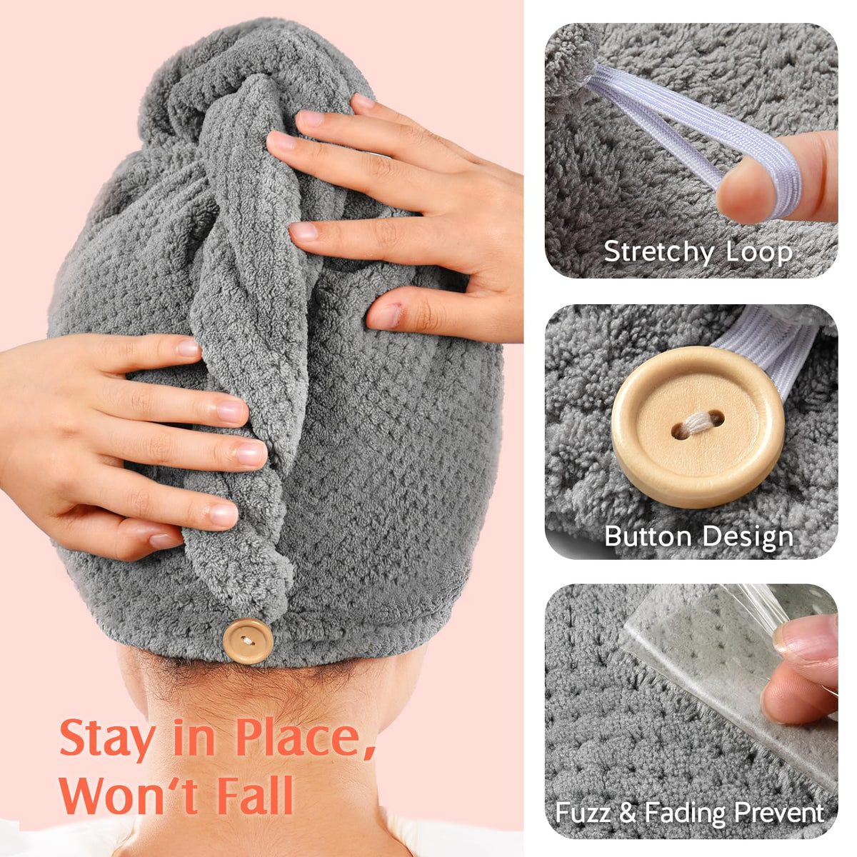 YFONG hair towel wrap in use on long hair
