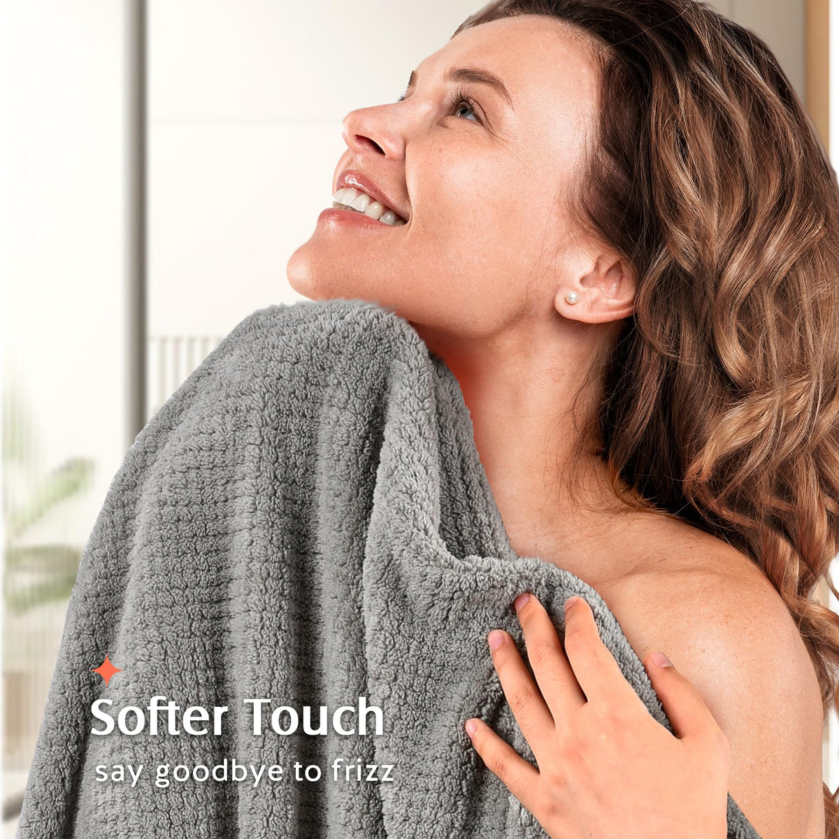 YFONG hair towel wrap showing secure elastic loop