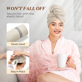 YFONG hair towel wrap with elastic band securing hair