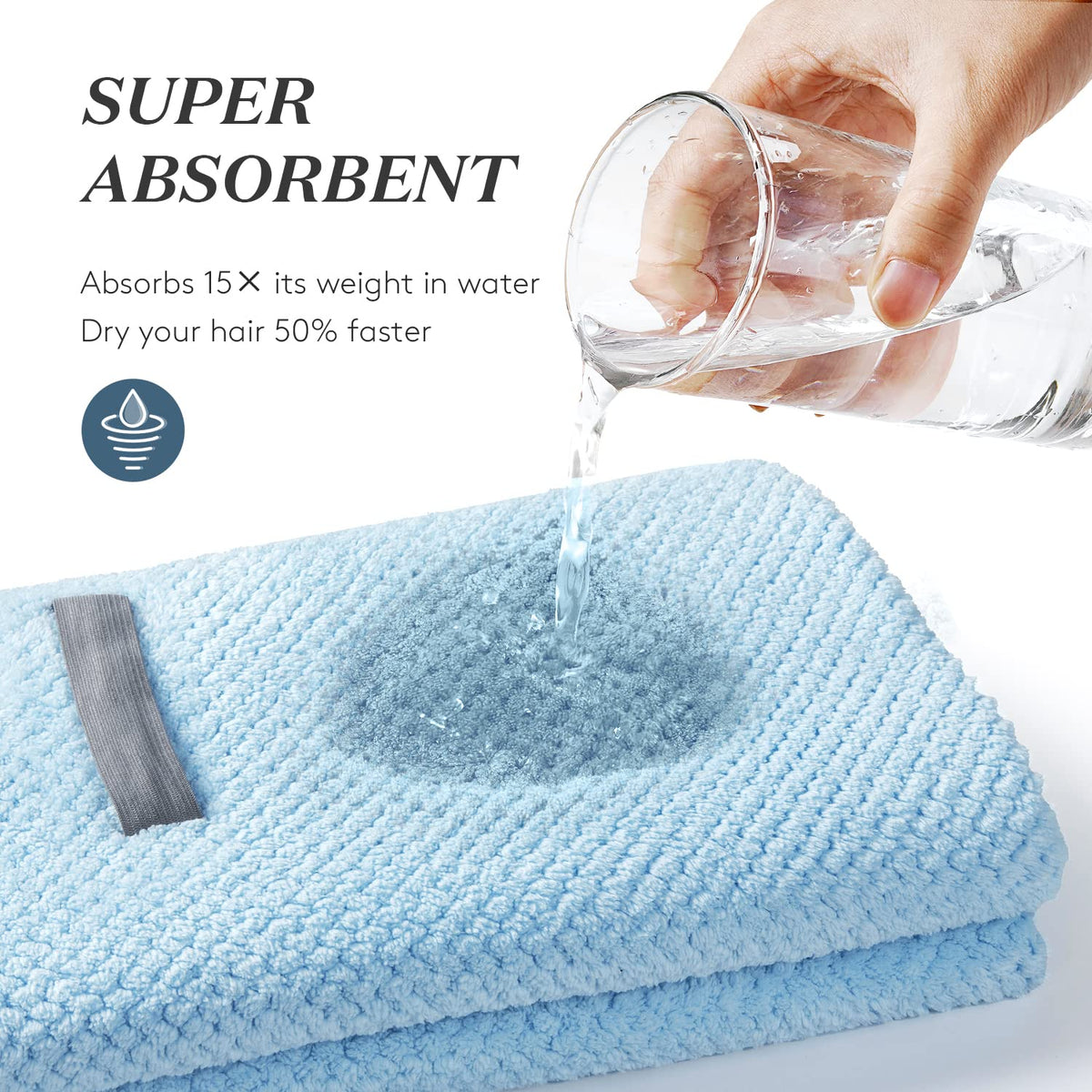 YFONG Large Microfiber Hair Towel Wrap alongside hair care products