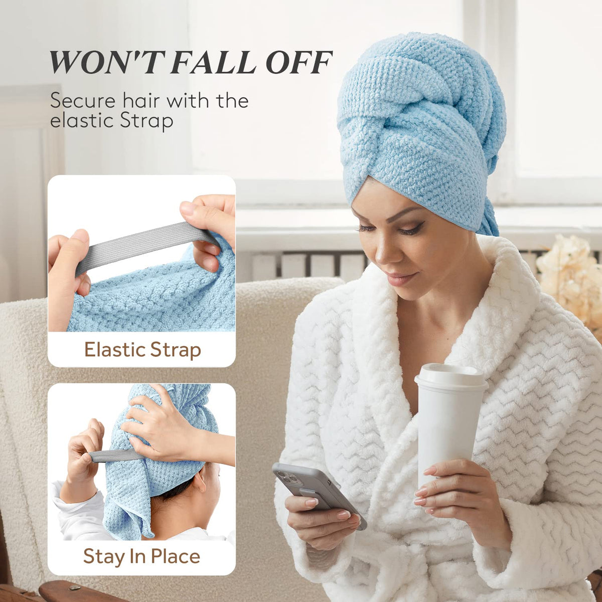 YFONG Large Microfiber Hair Towel Wrap folded neatly