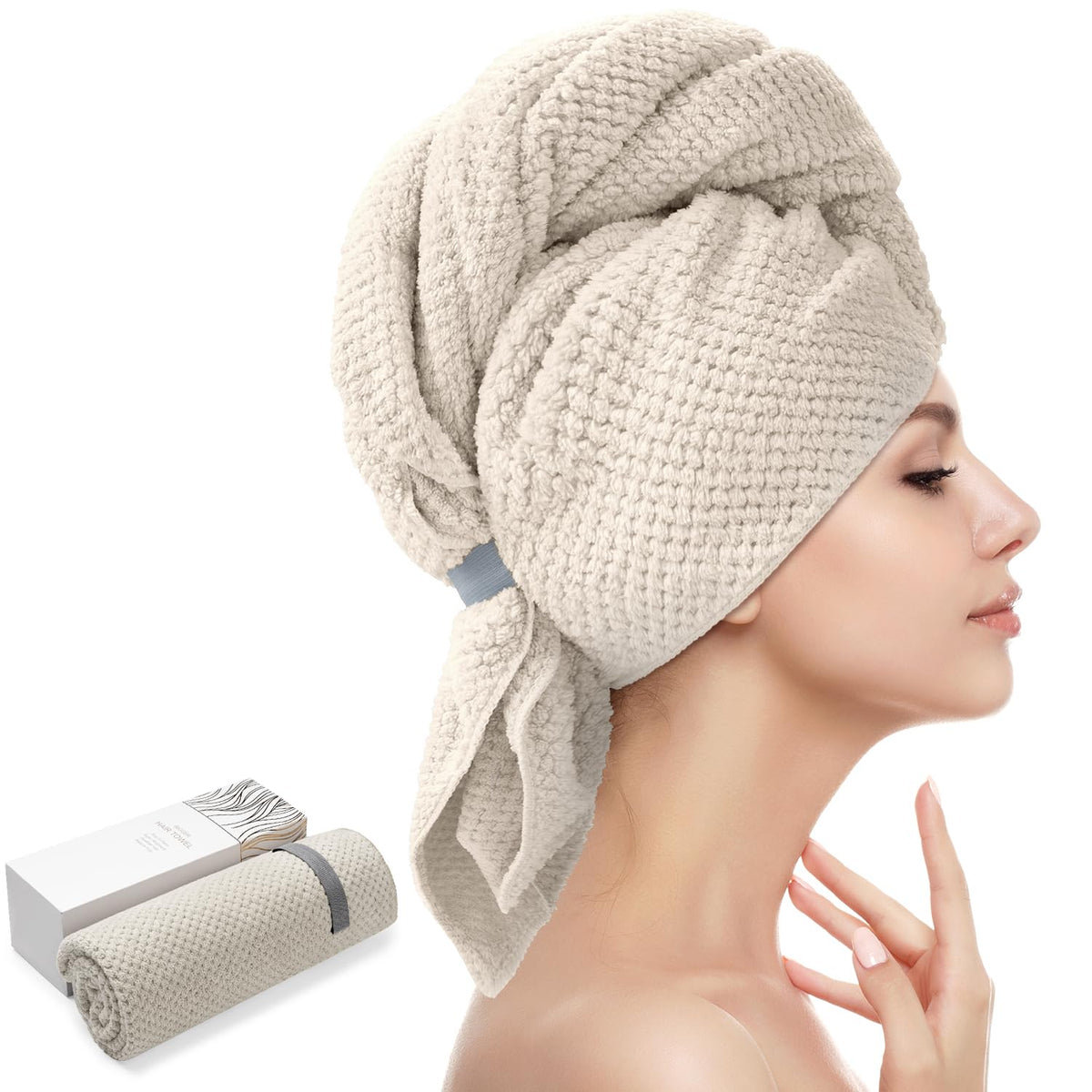 YFONG Large Microfiber Hair Towel Wrap front view in pink