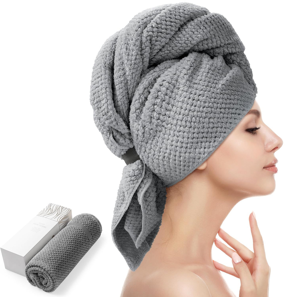 YFONG Large Microfiber Hair Towel Wrap front view in soft fabric