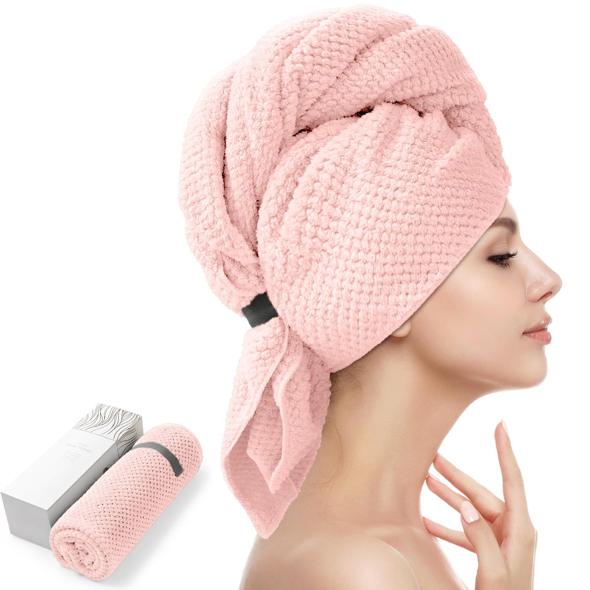 YFONG Large Microfiber Hair Towel Wrap front view in soft fabric