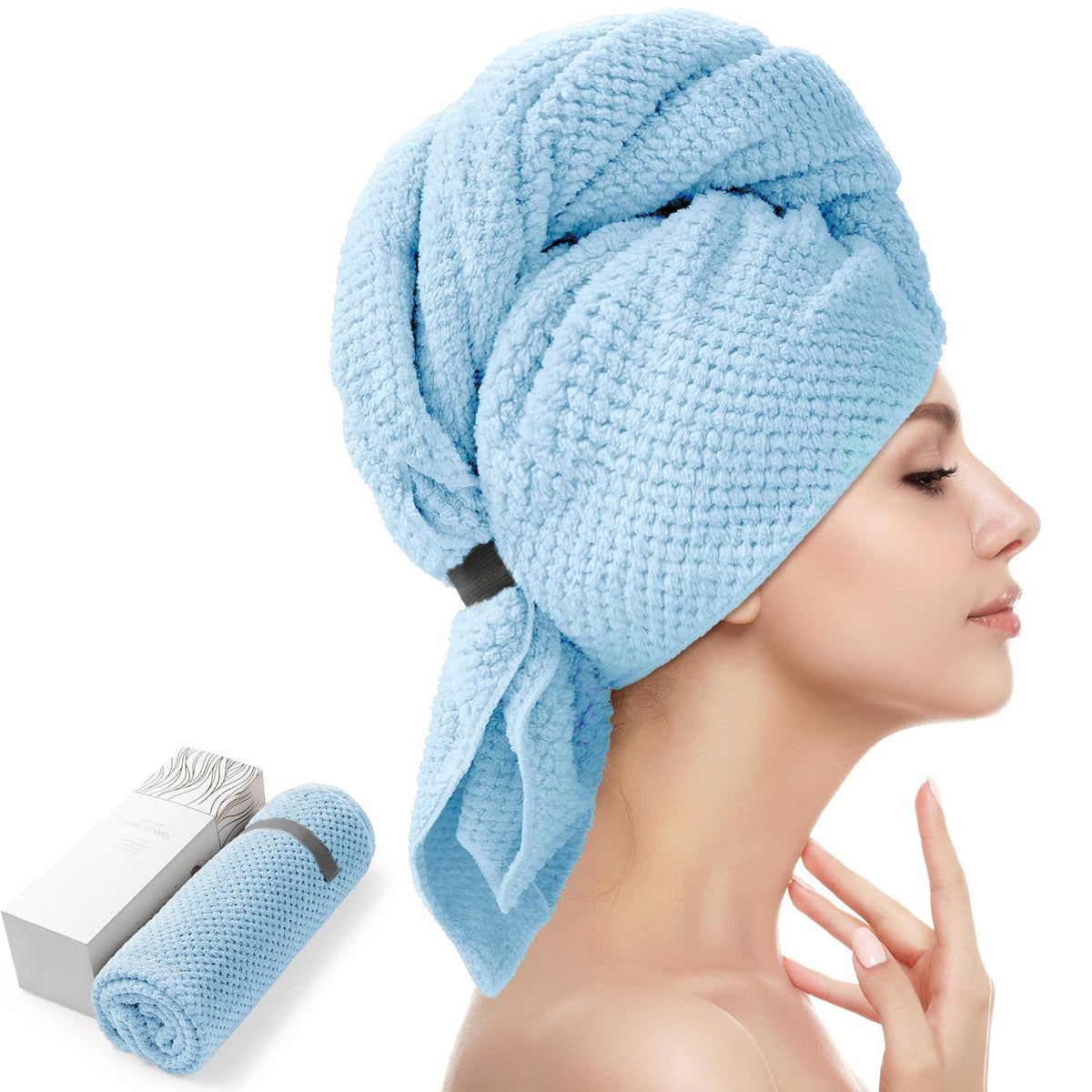 YFONG Large Microfiber Hair Towel Wrap front view in soft material
