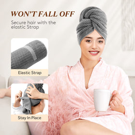 YFONG Large Microfiber Hair Towel Wrap in use on long hair