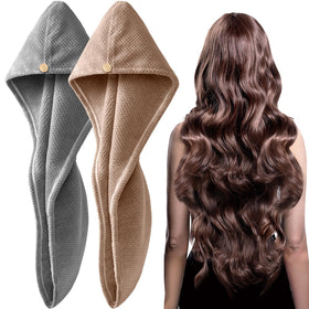 YFONG microfiber hair towel wrap front view in pink