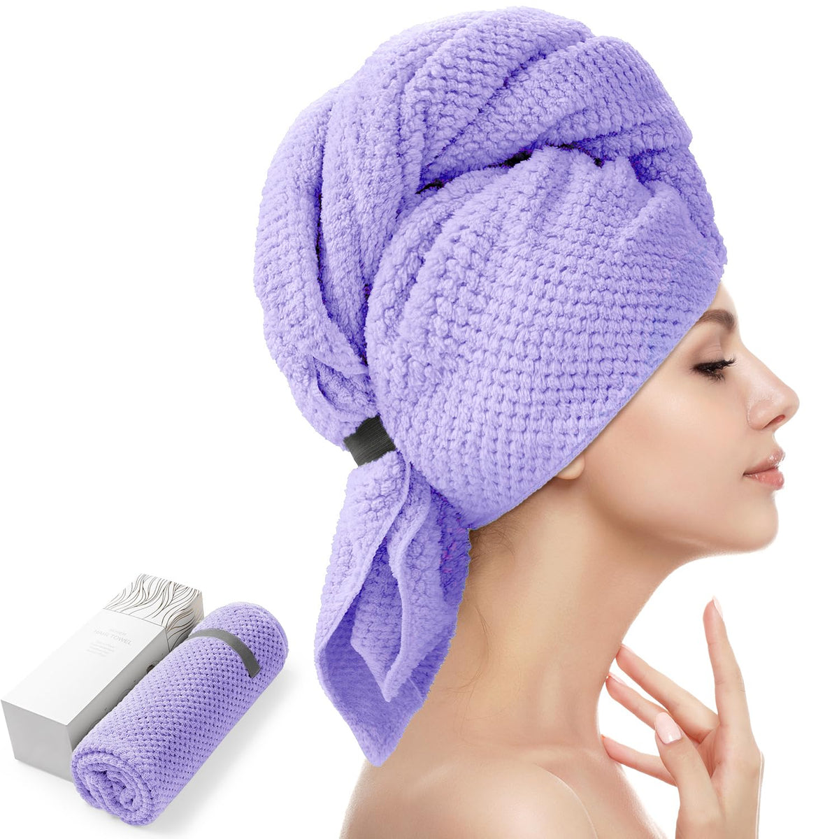 YFONG microfiber hair towel wrap front view in soft fabric