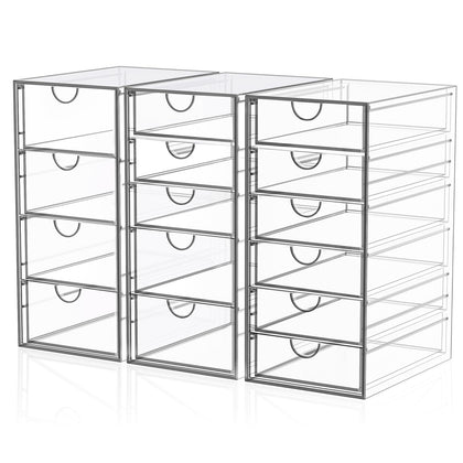 YFXCVSL 3-Pack Acrylic 15-Drawer Makeup Organizer front view