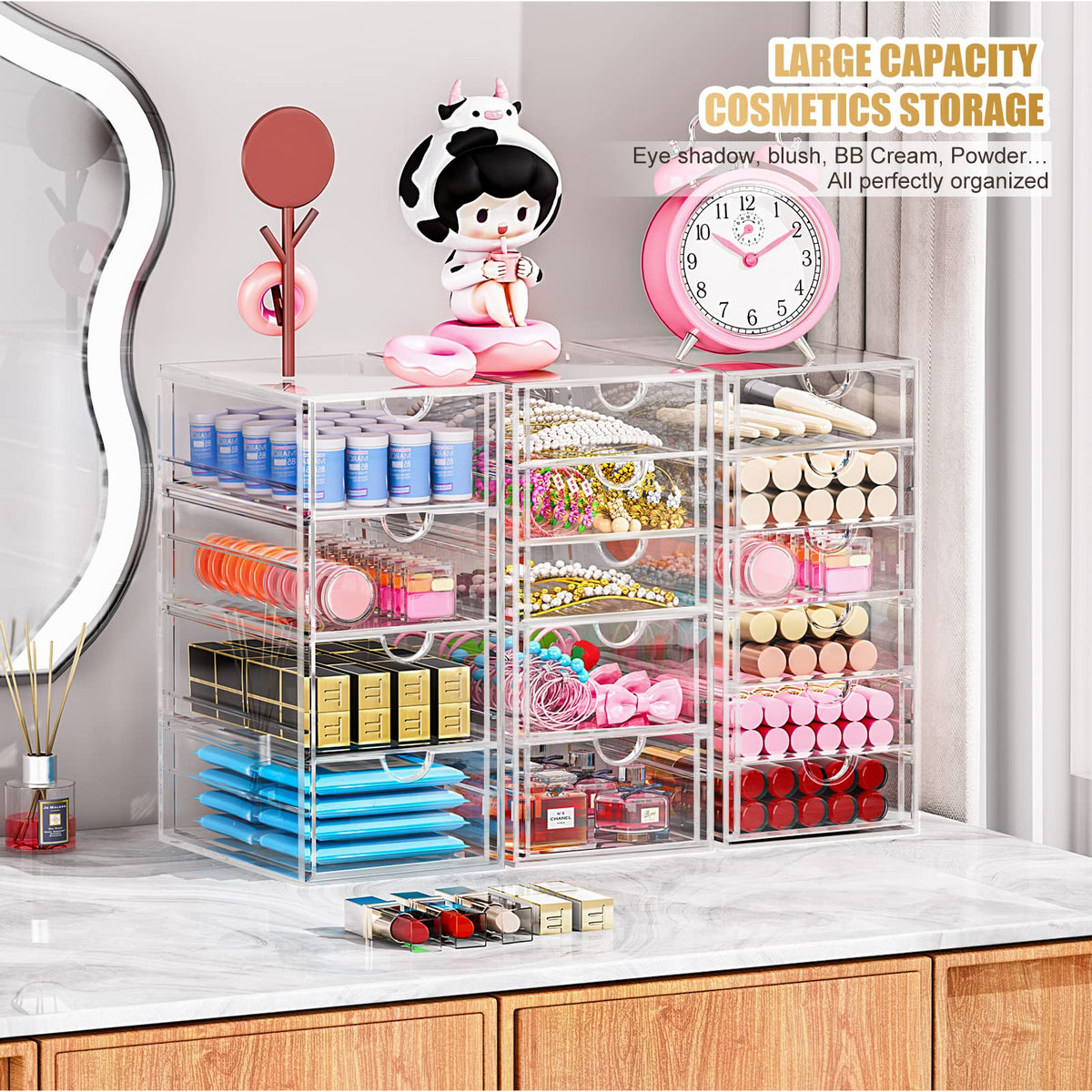 YFXCVSL 3-Pack Makeup Organizers stacked together