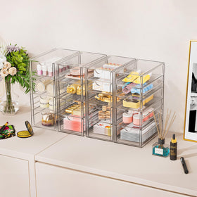 YFXCVSL 31-Drawer Organizer filled with cosmetics on a vanity