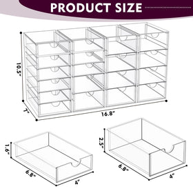 YFXCVSL Acrylic Makeup Organizer on a bathroom counter with cosmetics