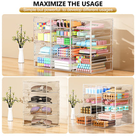 YFXCVSL acrylic organiser with drawers open showing cosmetics