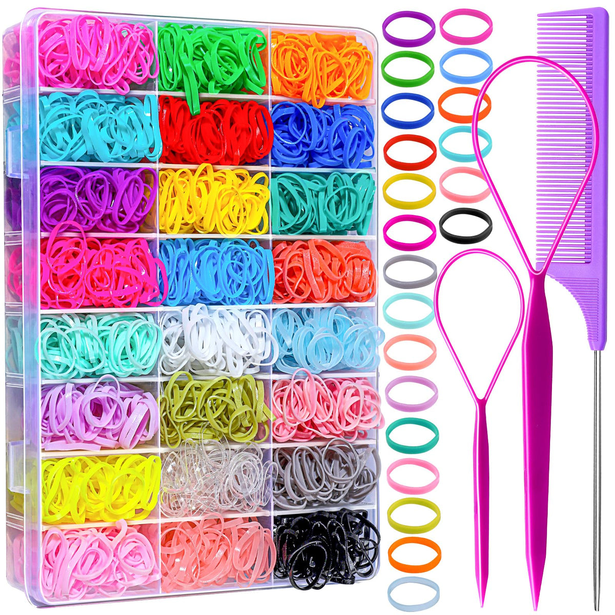 YGDZ 1500PCS colourful hair bands set in storage case