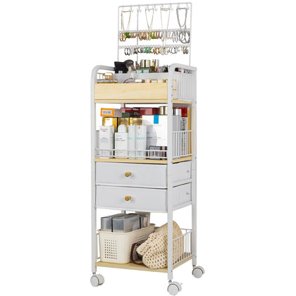 YGJT Makeup Organizer front view with drawers and earring holder