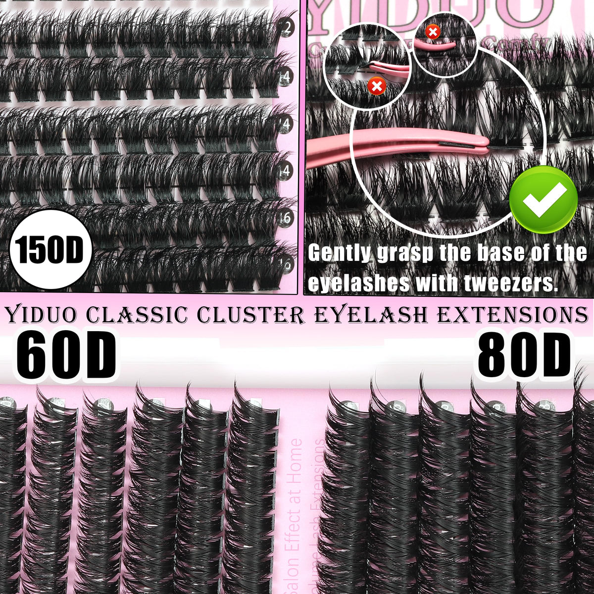 YIDUO 100D and 150D lash clusters displayed together