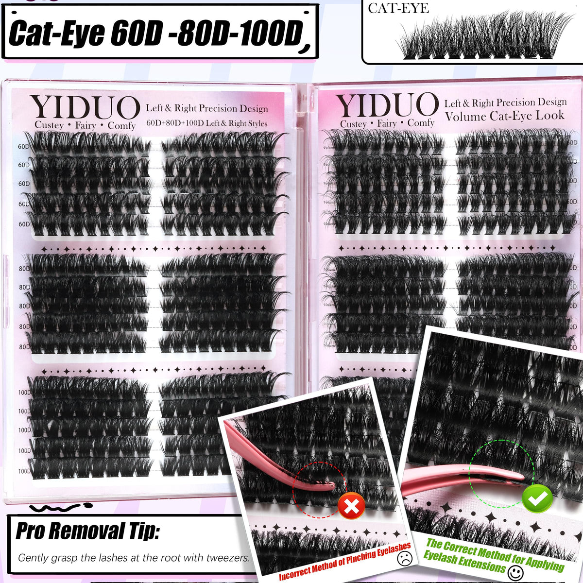 YIDUO 1916Pcs Cluster Lash Kit showing various lash styles