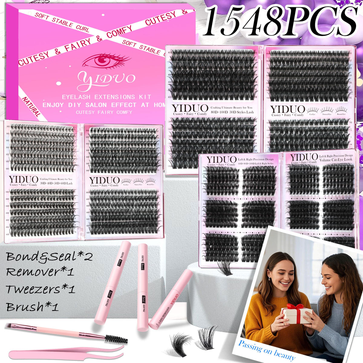 YIDUO 6 Styles Lash Clusters Kit showing lash clusters in boxes