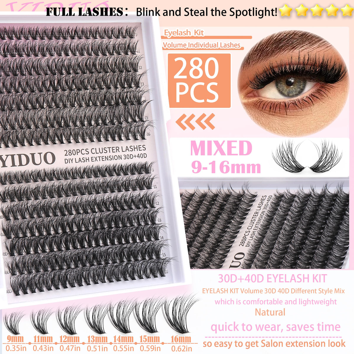 YIDUO 70D cluster lashes in various lengths