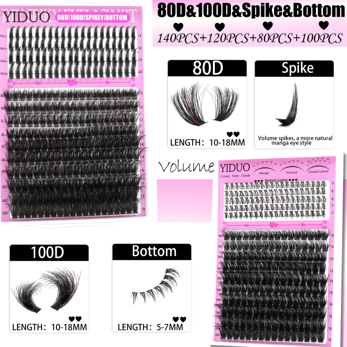YIDUO 80D lash clusters with spikes included