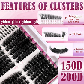 YIDUO Cluster Lashes Kit contents including bond and tweezers