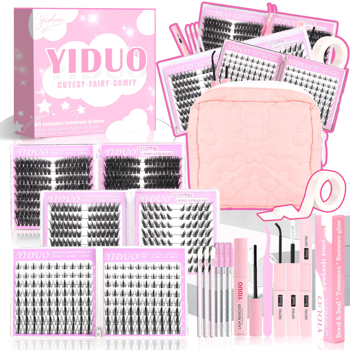 YIDUO Eyelash Clusters Kit with portable makeup bag and tools