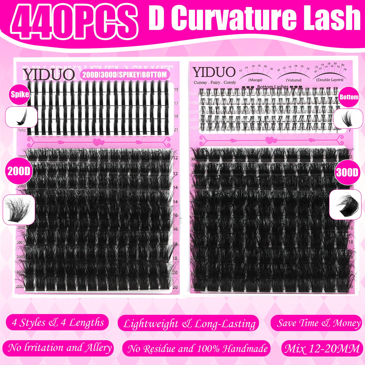YIDUO lash clusters displayed with different lengths