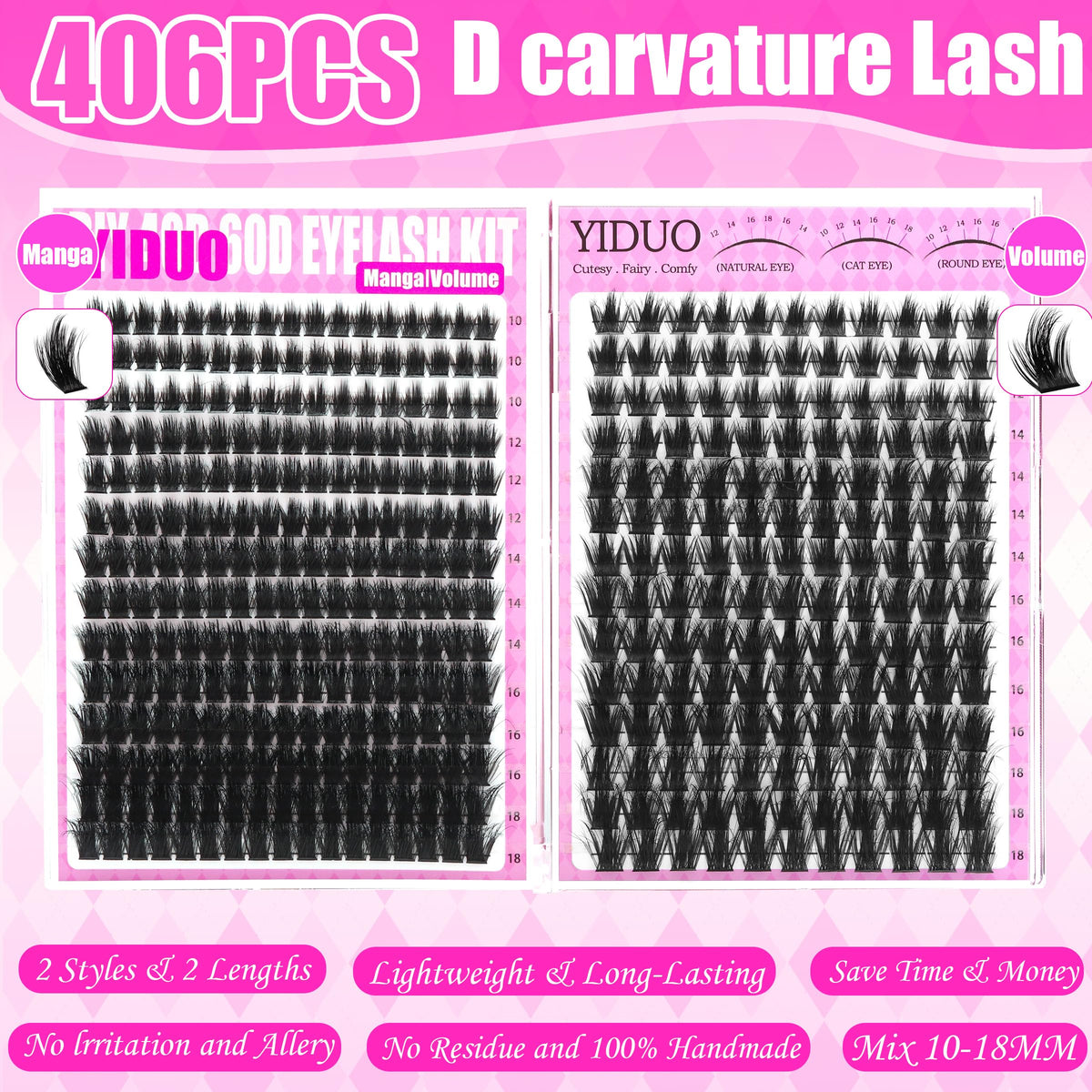 YIDUO lash clusters in packaging with instructions