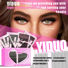 YIDUO Lash Clusters Kit components including tweezers and brushes