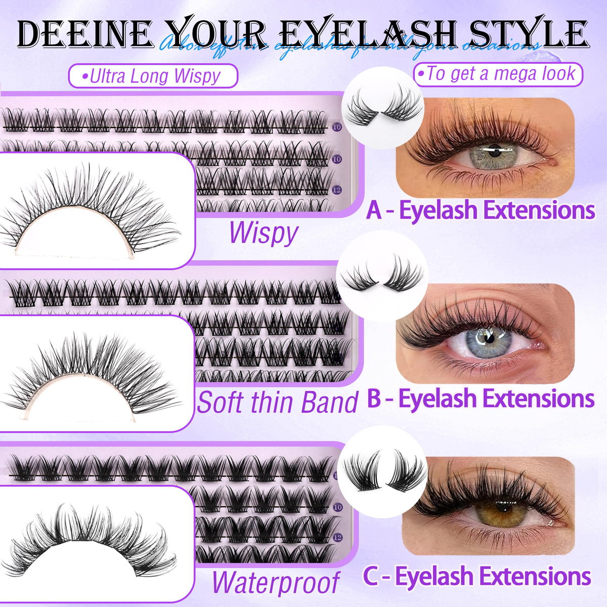 YIDUO Lash Clusters Kit individual lashes in Natura style
