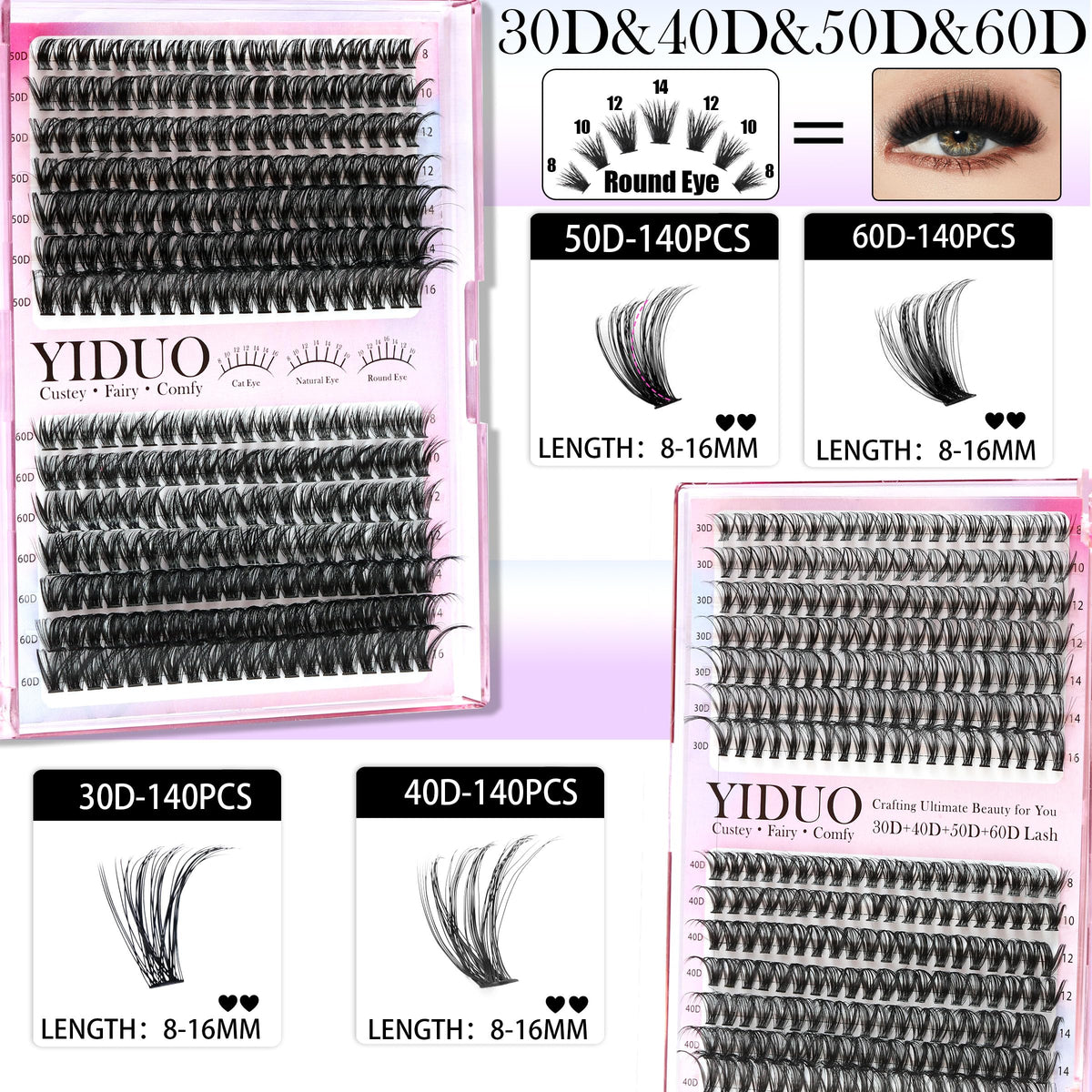 YIDUO lash clusters kit packaging with detailed information