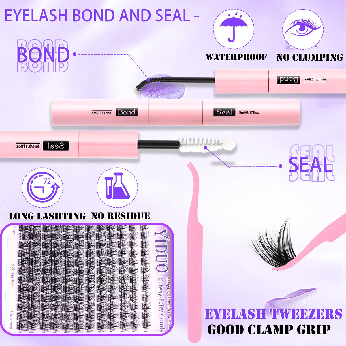 YIDUO Lash Clusters Kit showcasing all included accessories