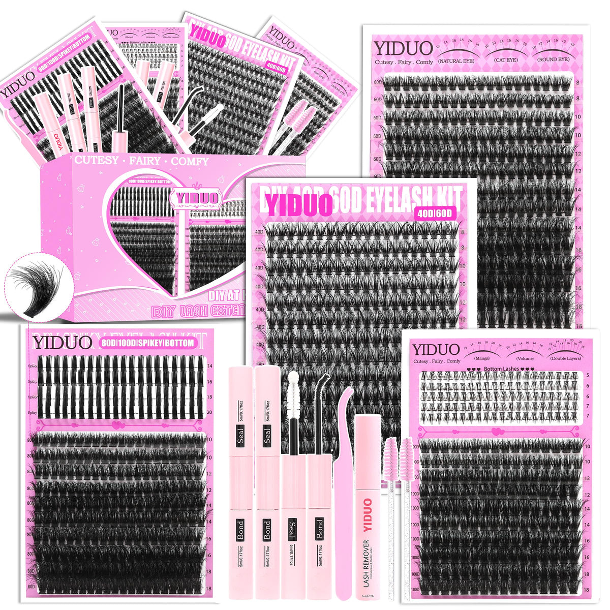 YIDUO Lash Clusters Kit with 1000Pcs and various styles