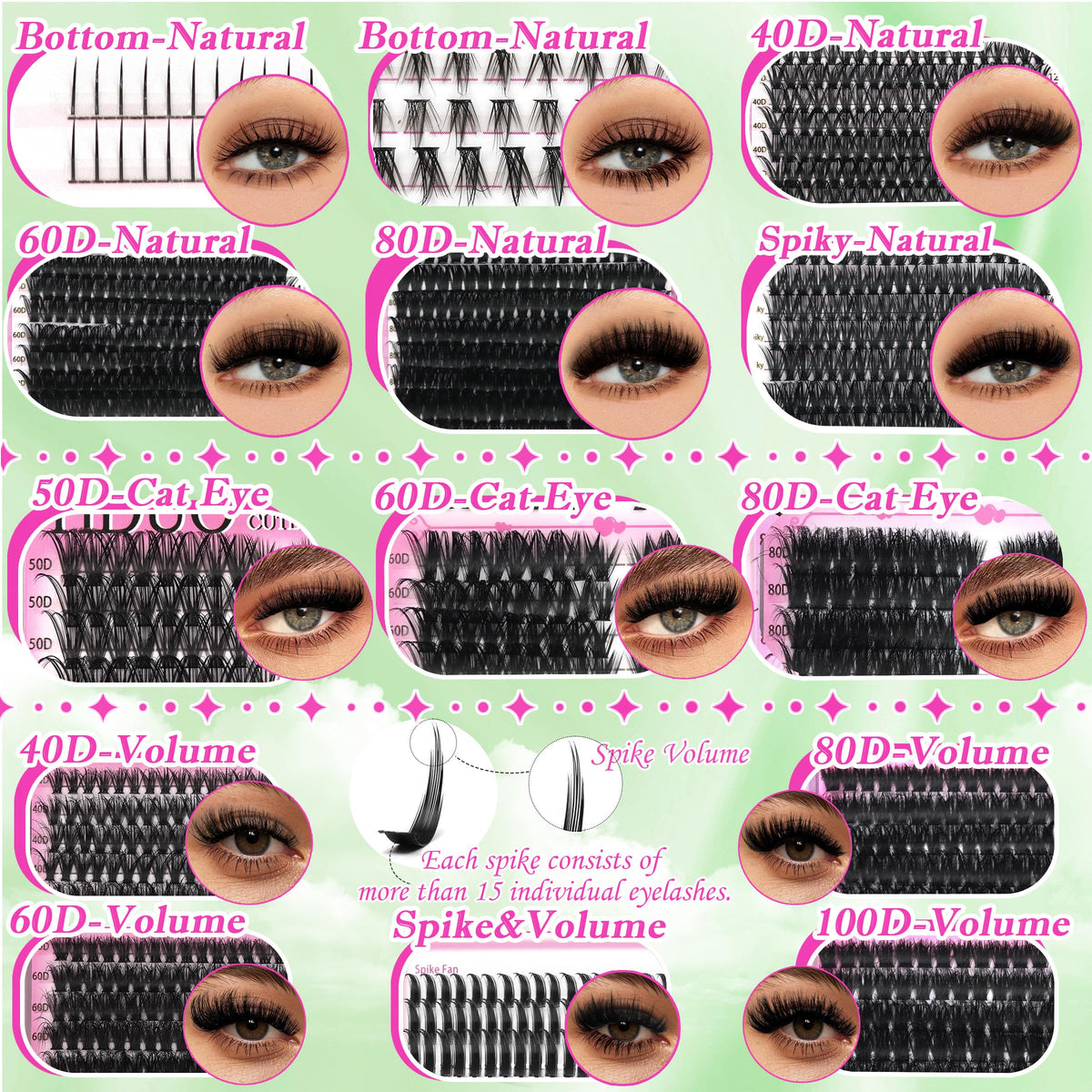 YIDUO Lash Clusters Kit with 5ml Eyelash Makeup Remover