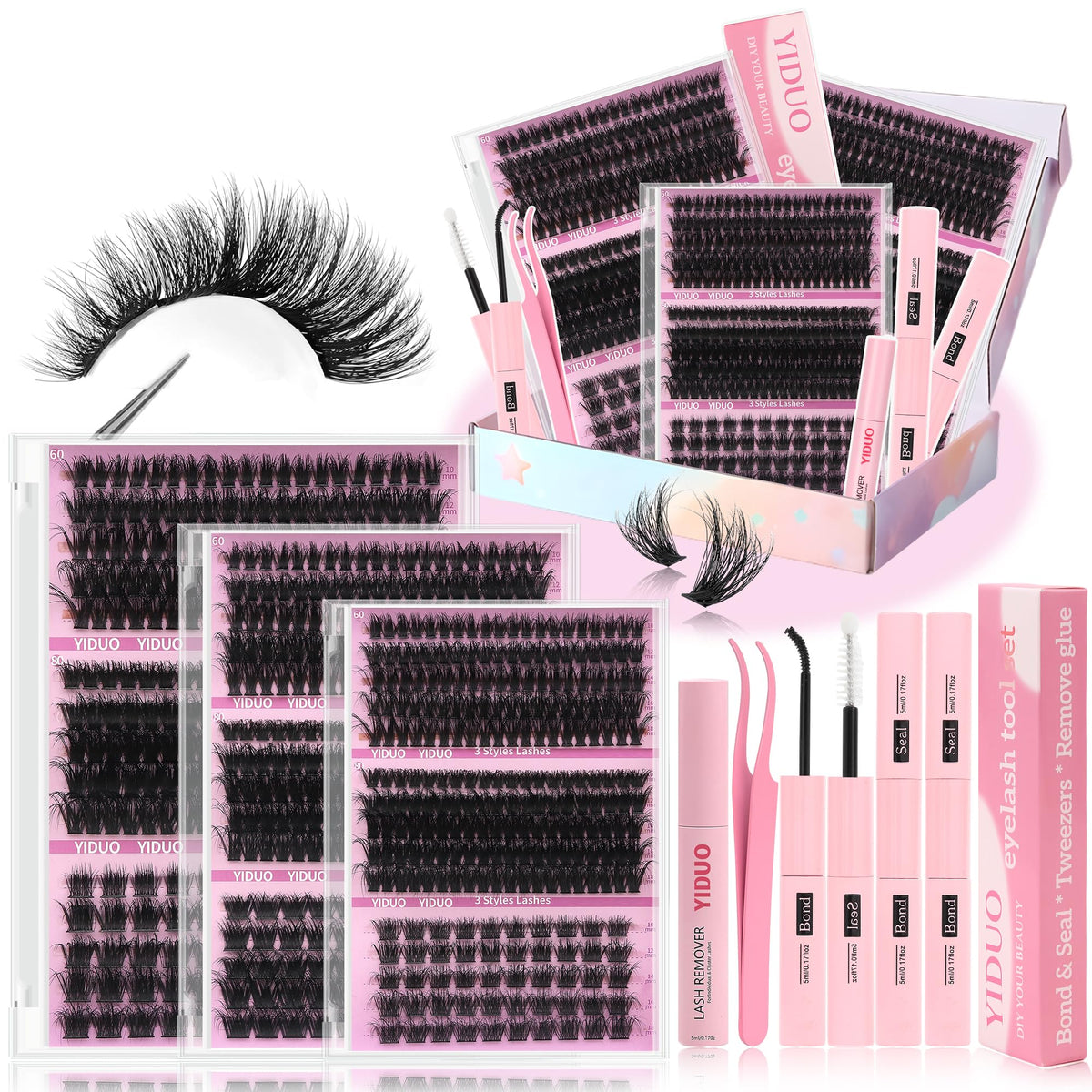 YIDUO Lash Clusters Kit with 770 pcs and Bond & Seal