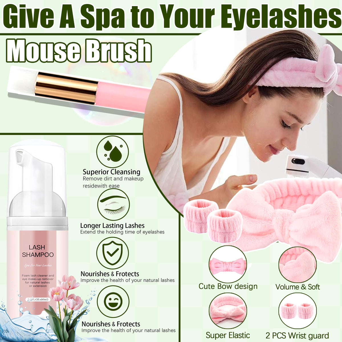 YIDUO Lash Clusters Kit with styling brushes and cleansing shampoo