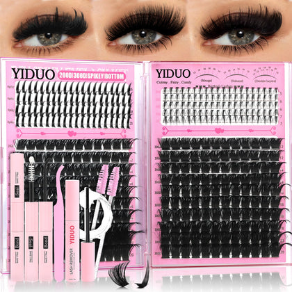 YIDUO Lashes Clusters Kit 200D/300D front view with lash bond and seal