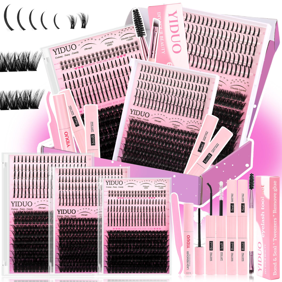 YIDUO Lashes Clusters Kit front view with 816 pieces